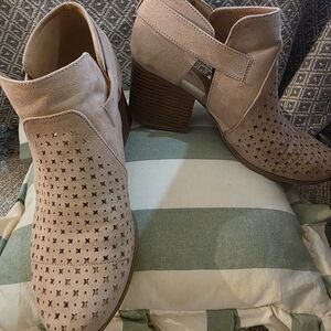 Maurices Blush Suede Perforated Block Heel Ankle Boots